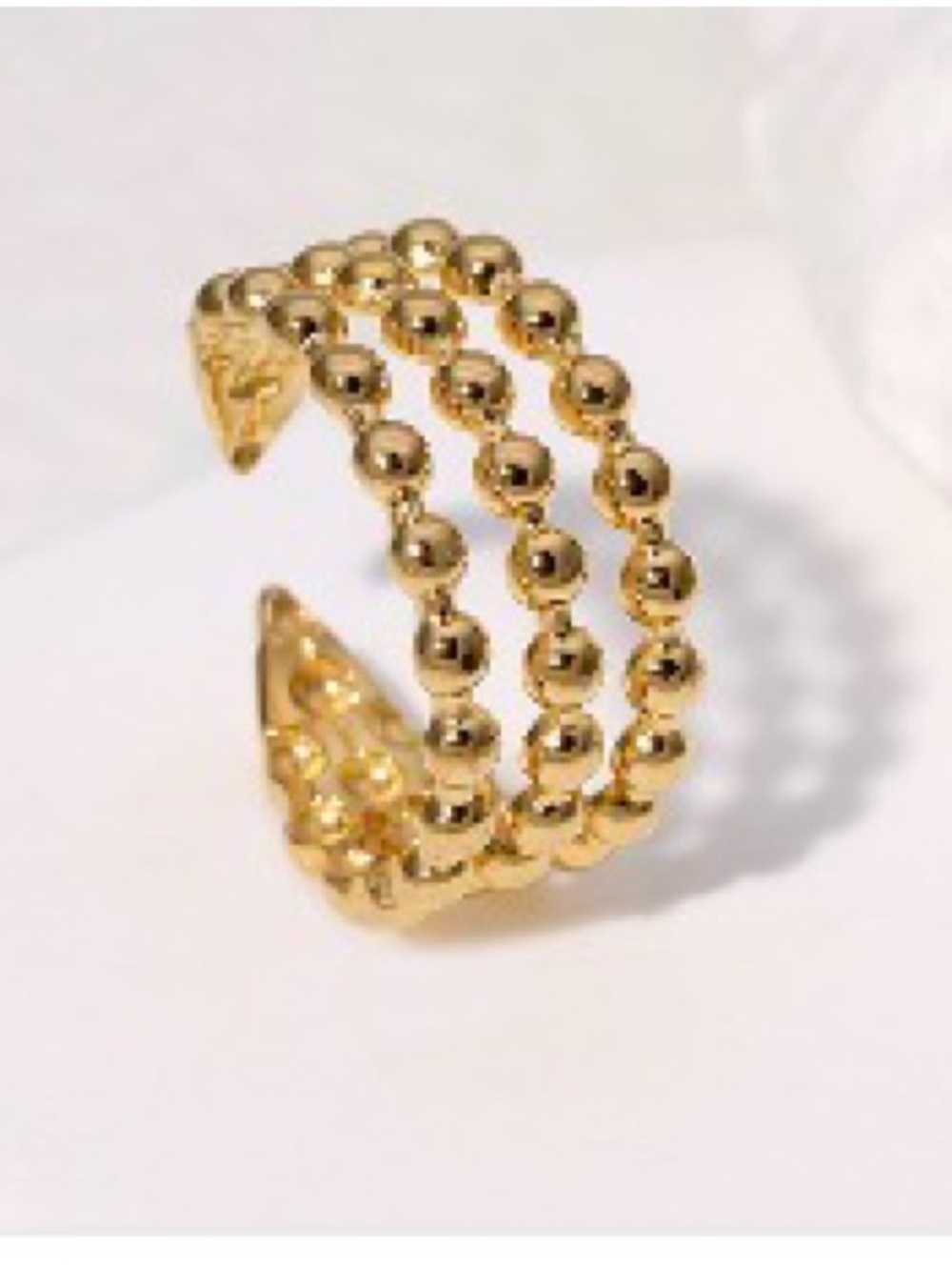 18k Gold plated Beaded Triple-Row Open adjustable ring for women